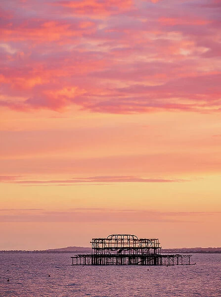 Brighton West Pier at sunset, City of Brighton and Hove, East Sussex, England, United Kingdom