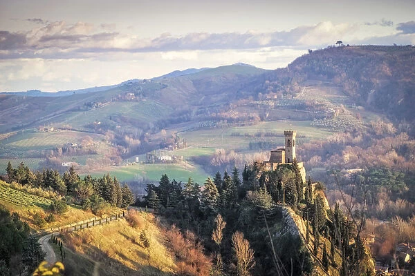 Brisighella, Ravenna, Emilia Romagna, Italy, Europe. The clocktower on the hill