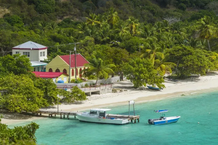 Framed Print : British Virgin Islands, Jost Van Dyke, Great Harbour, elevated waterfront view Framed Print : British Virgin Islands, Jost Van Dyke, Great Harbour, elevated waterfront view