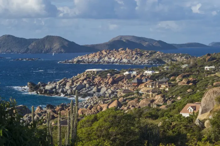 Framed Print : British Virgin Islands, Virgin Gorda, The Baths, houses on rocky shore Framed Print : British Virgin Islands, Virgin Gorda, The Baths, houses on rocky shore