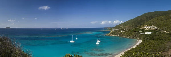 British Virgin Islands, Virgin Gorda, Pond Bay, elevated view of Pond Bay and Savanah