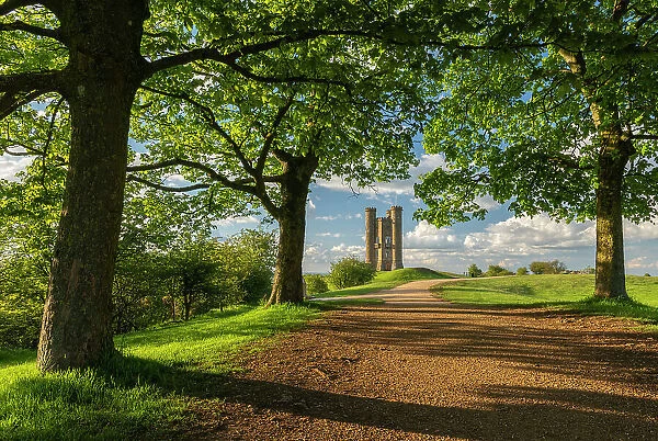 Broadway Tower, a folly above the town of Broadway in the Cotswolds, Worcestershire, England. Spring (May) 2021