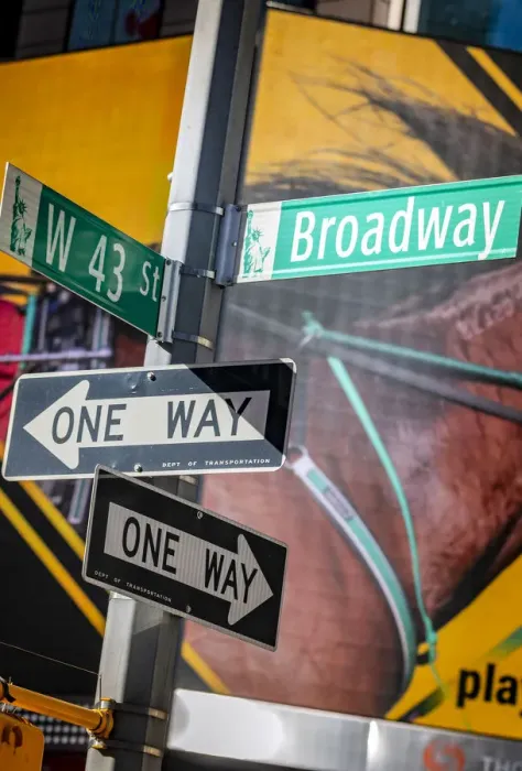 Framed Print : Broadway and one way street signs, Manhattan, New York, USA Framed Print : Broadway and one way street signs, Manhattan, New York, USA