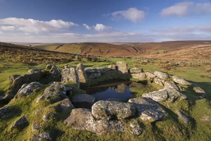 Framed Print : Bronze Age hut circle in Grimspound, Dartmoor National Park, Devon, England. Winter Framed Print : Bronze Age hut circle in Grimspound, Dartmoor National Park, Devon, England. Winter