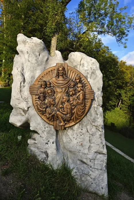 Framed Print : Bronze plaque, Chapel of the beatitude on Mitterweinfeld, Lockstein, Berchtesgaden