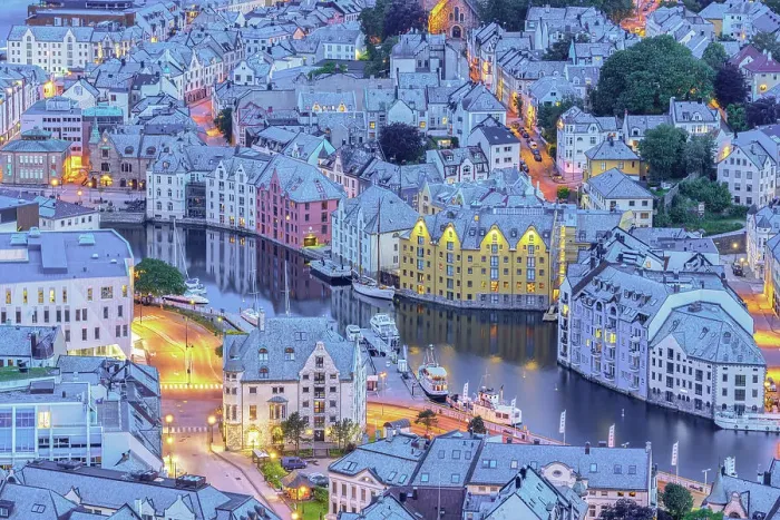 Framed Print : Brosundet Canal and Art Nouveau buildings, Alesund, More og Romsdal county, Norway Framed Print : Brosundet Canal and Art Nouveau buildings, Alesund, More og Romsdal county, Norway