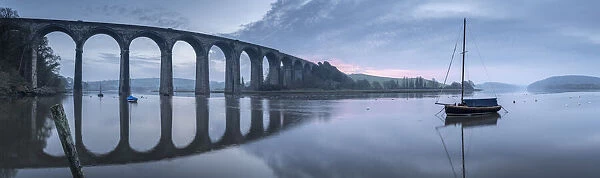 Brunels St Germans Viaduct at dawn, St German s, Cornwall, England. Spring (March) 2021