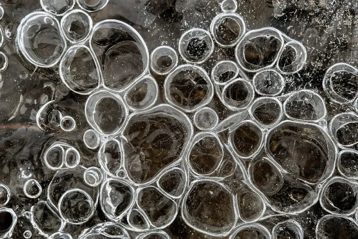 Framed Print : Bubbles trapped beneath ice in spring, Thornton, Ontario, Canada Framed Print : Bubbles trapped beneath ice in spring, Thornton, Ontario, Canada