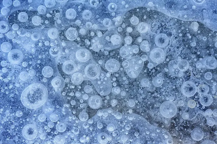 Framed Print : Bubbles trapped in frozen surface of pond, Thornton, Ontario, Canada Framed Print : Bubbles trapped in frozen surface of pond, Thornton, Ontario, Canada