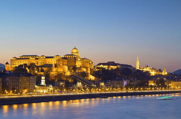 Buda Castle, Fishermans Bastion and River Danube at sunset, Budapest, Hungary