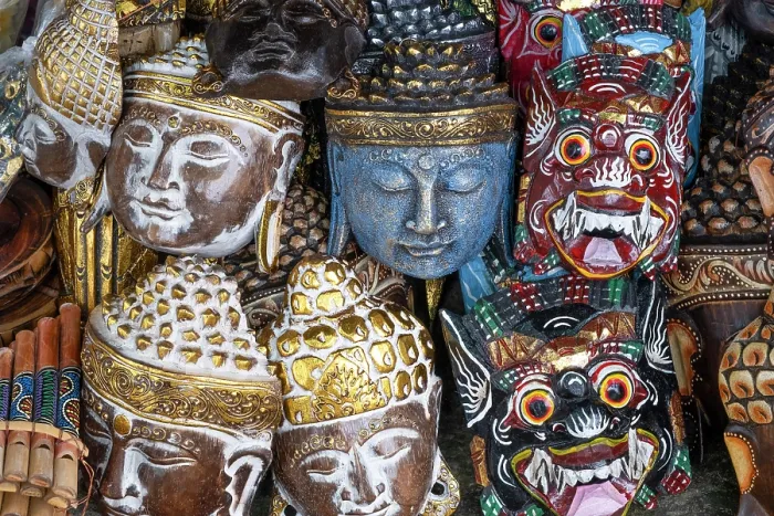 Framed Print : Buddha heads in a souvenir market, Bali, Indonesia Framed Print : Buddha heads in a souvenir market, Bali, Indonesia