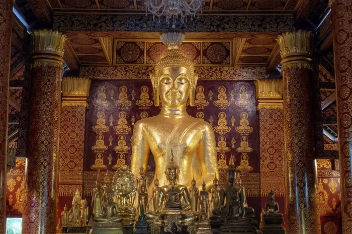 Framed Print : Buddha statues, Wat Xieng Mouane, Luang Prabang (ancient capital of Laos on the Mekong river), Laos