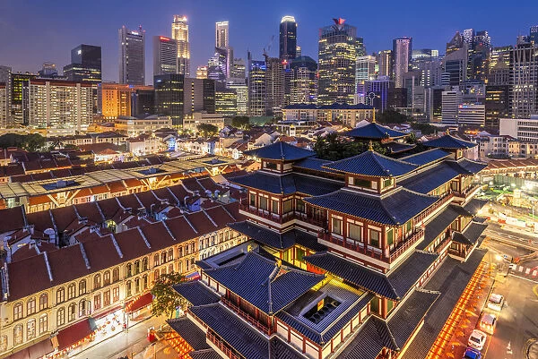 Buddha Tooth Relic Temple and city skyline, Singapore