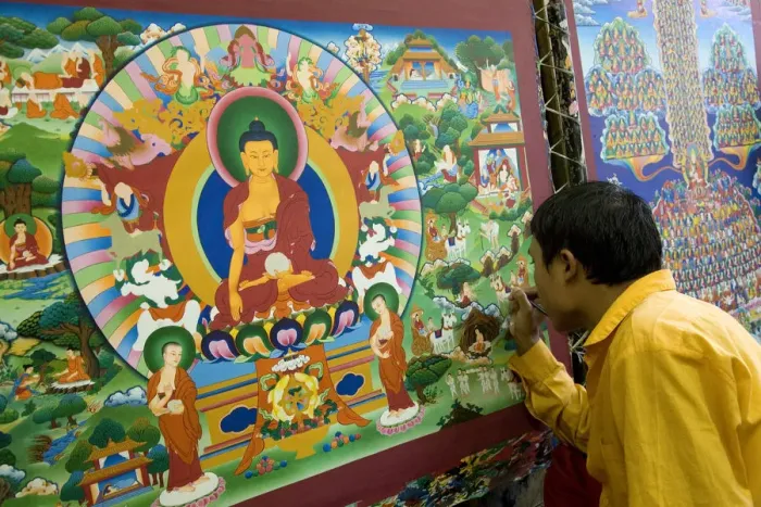 Framed Print : Buddhist monk painting Tangka Bodnath, Kathmandu, Nepal Framed Print : Buddhist monk painting Tangka Bodnath, Kathmandu, Nepal