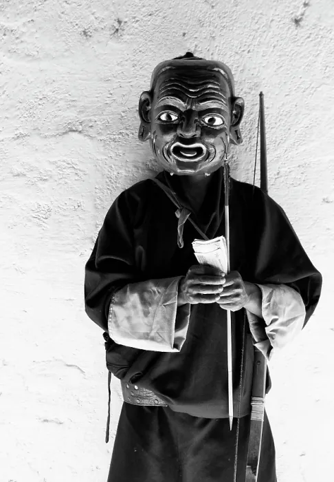 Framed Print : Buddhist monk wearing ancient wooden mask, Gangte Goembe, Gangte, Bhutan, Asia Framed Print : Buddhist monk wearing ancient wooden mask, Gangte Goembe, Gangte, Bhutan, Asia