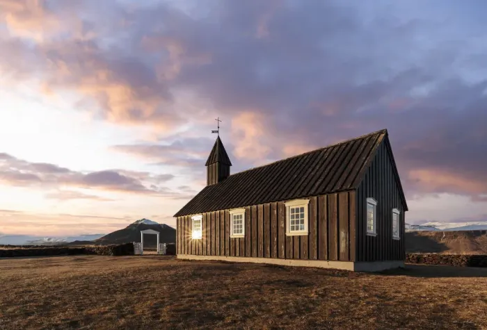 Framed Print : Budir black church at sunset, Snaeffelsness, Iceland Framed Print : Budir black church at sunset, Snaeffelsness, Iceland