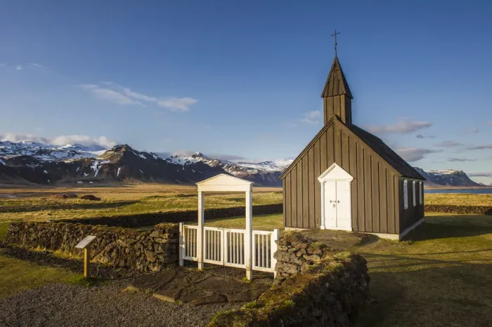 Framed Print : Budir, Snaefellsness peninsula, Iceland. Black church of Budir at sunset Framed Print : Budir, Snaefellsness peninsula, Iceland. Black church of Budir at sunset