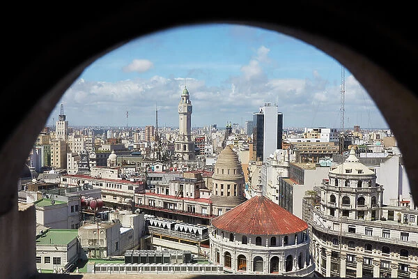 The Buenos Aires city domes seen from the Guemes Gallery viewpoint, Microcentro, Buenos Aires, Argentina