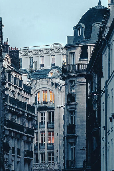 Building background at night, Paris, France