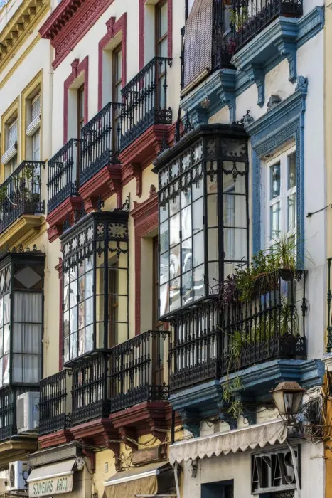 Framed Print : Building with bow windows in Seville, Andalusia, Spain Framed Print : Building with bow windows in Seville, Andalusia, Spain
