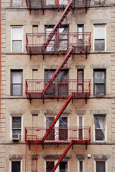 Building with fire escapes, Soho, New York City, USA, North America