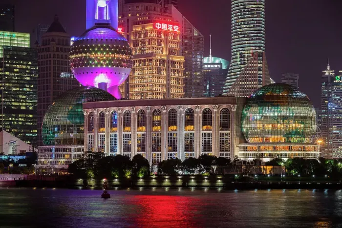 Framed Print : Buildings at the base of the Oriental Pearl TV Tower, Shanghai, China
