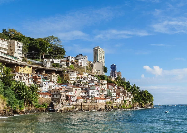 Buildings on the coast of the All Saints Bay, Salvador, State of Bahia, Brazil