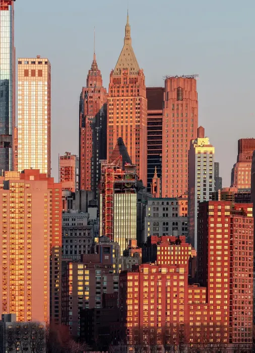 Framed Print : Buildings in Manhattan bathed in evening light, from Exchange Place, Jersey City, New Jersey, USA