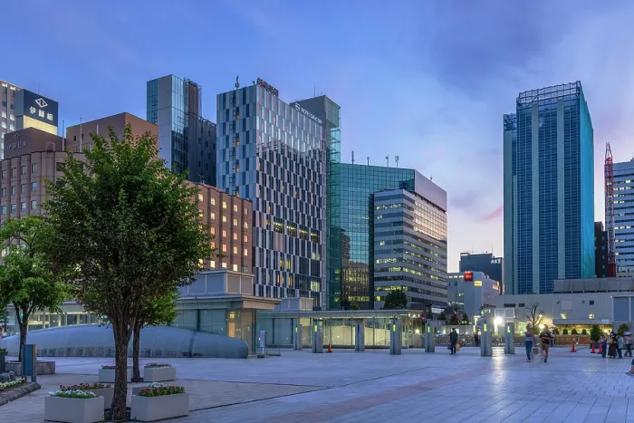Framed Print : Buildings in train station plaza at dusk, Sapporo, Hokkaido, Japan Framed Print : Buildings in train station plaza at dusk, Sapporo, Hokkaido, Japan