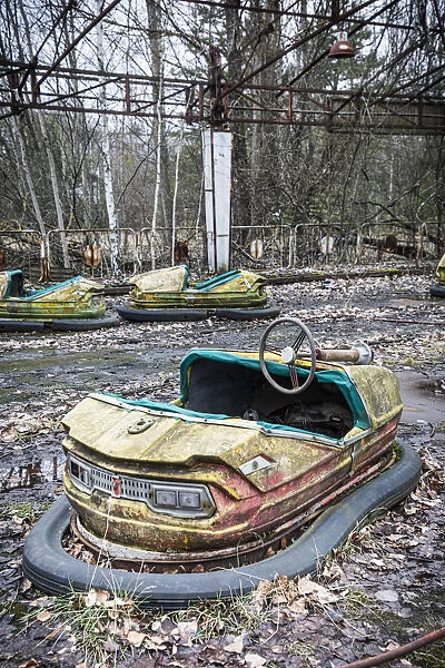 Bumper cars at the Childrens amusement park in the abandoned city of Pripyat