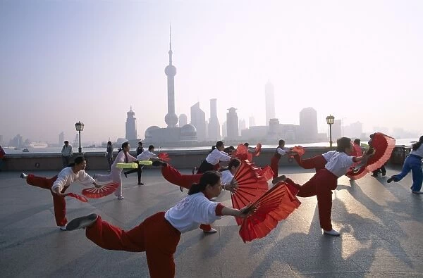The Bund  /  People Exercising  /  Pudong Skyline in Background