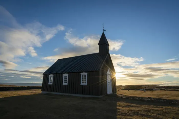 Framed Print : Buoakirkja Black Church in Budir against sky, Snaefellsness Peninsula, Western Iceland Framed Print : Buoakirkja Black Church in Budir against sky, Snaefellsness Peninsula, Western Iceland
