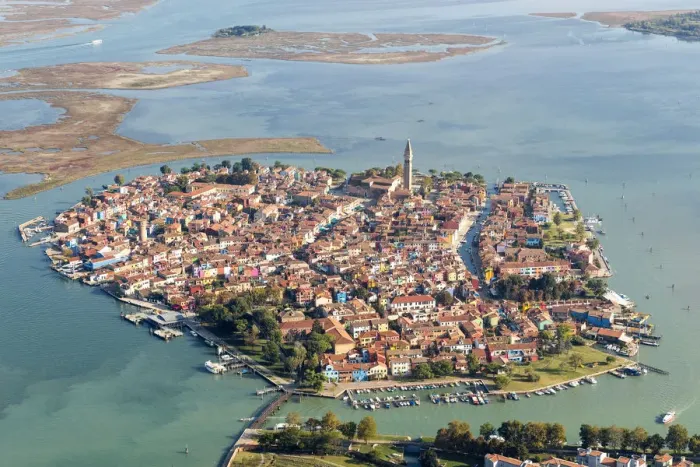 Framed Print : Burano aerial view. Venice, Veneto, Italy, Europe