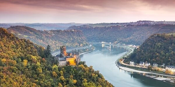 Burg Katz and romantic Rhine, Sankt Goarhausen, Rhineland-Palatinate, Germany