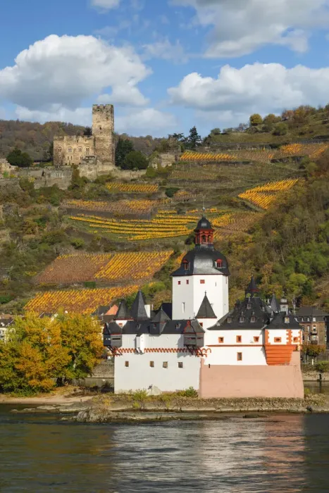 Framed Print : Burg Pfalzgrafenstein im Rhein with Burg Gutenfels, Kaub, Oberes Mittelrheintal, Rheinland-Pfalz, Deutschland