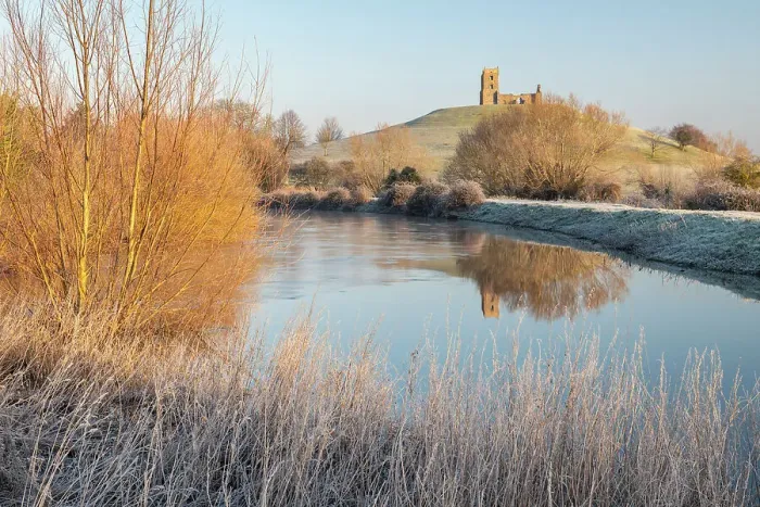 Framed Print : Burrow Mump Church and the River Parrett on a frosty winter morning, Burrowbridge, Somerset, England. Winter (January) 2023 Framed Print : Burrow Mump Church and the River Parrett on a frosty winter morning, Burrowbridge, Somerset, England. Winter (January) 2023