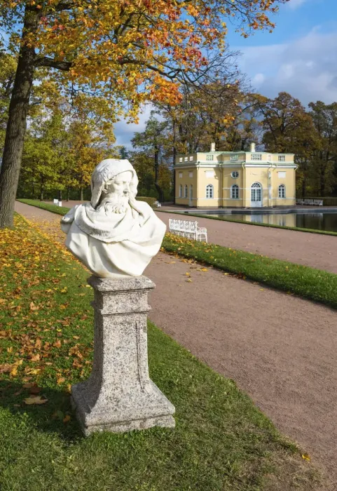 Framed Print : Bust of Boreas, god of the north wind, with the Upper Bathhouse pavilion in Framed Print : Bust of Boreas, god of the north wind, with the Upper Bathhouse pavilion in
