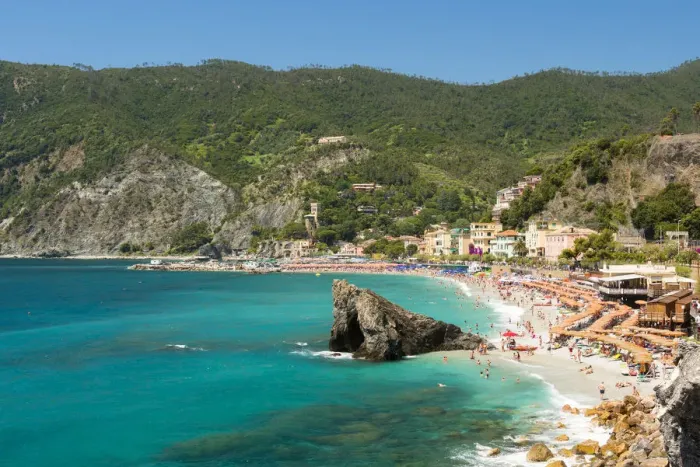 Framed Print : Busy beach in summer, Monterosso al Mare, Cinque Terre, Liguria, Italy Framed Print : Busy beach in summer, Monterosso al Mare, Cinque Terre, Liguria, Italy