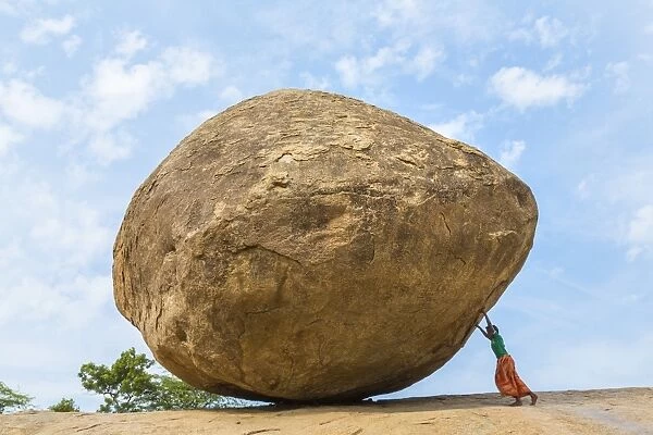 The Butterball rock at Mamallapuram, Tamil Nadu, Southern India