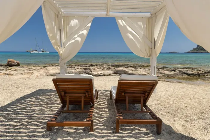 Framed Print : Cabana & Sunbeds on Beach, Rhodes, Dodecanese Islands, Greece Framed Print : Cabana & Sunbeds on Beach, Rhodes, Dodecanese Islands, Greece