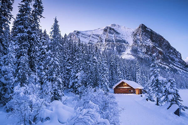 Cabin in Winter, Lake Louise, Banff National Park, Alberta, Canada