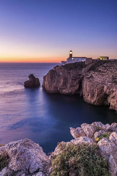 Cabo Sao Vicente Lighthouse at Sunset, Most Westerly Point of Europe, Algarve, Portugal