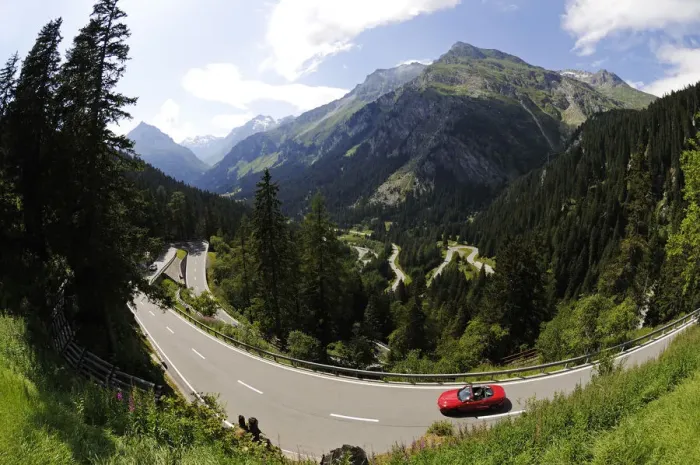 Framed Print : Cabriolet near Maloja pass, Grisons, Switzerland Framed Print : Cabriolet near Maloja pass, Grisons, Switzerland