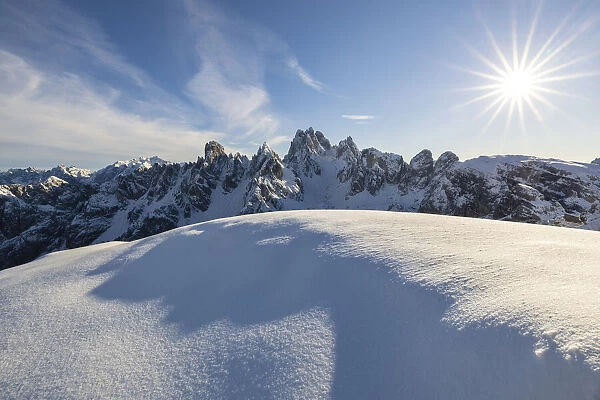 Cadini di Misurina during winter with fresh snow, Dolomiti di Sesto, Belluno, Veneto