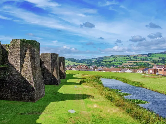 Framed Print : Caerphilly Castle and Moat, Caerphilly, Wales, United Kingdom Framed Print : Caerphilly Castle and Moat, Caerphilly, Wales, United Kingdom