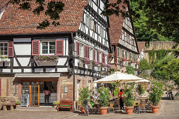 Cafe in the monastery courtyard of Maulbronn, Baden-Wurttemberg, Germany