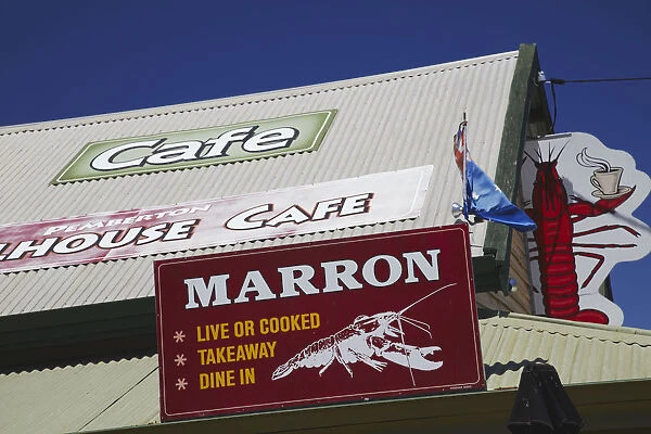 Cafe selling marron (fresh water crayfish), Pemberton, Western Australia, Australia