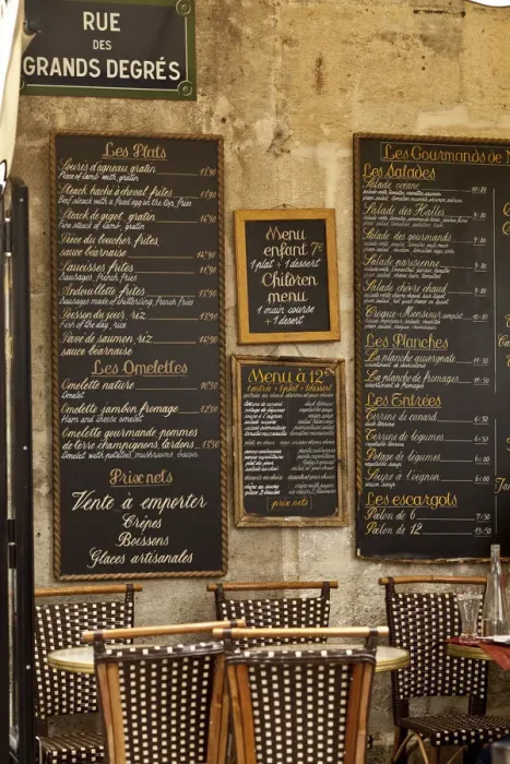 Framed Print : Cafe signage, Rive Gauche, Paris, France