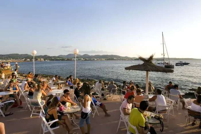 Framed Print : Cafe of Sugar Sea, Sant Antoni, Ibiza, the Balearic Islands, Spain