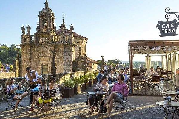 Cafe on the terrace in central square, Santiago de Compestela, Galicia, Spain